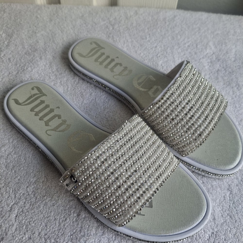 Juicy Couture Silver Embellished Slide Sandals